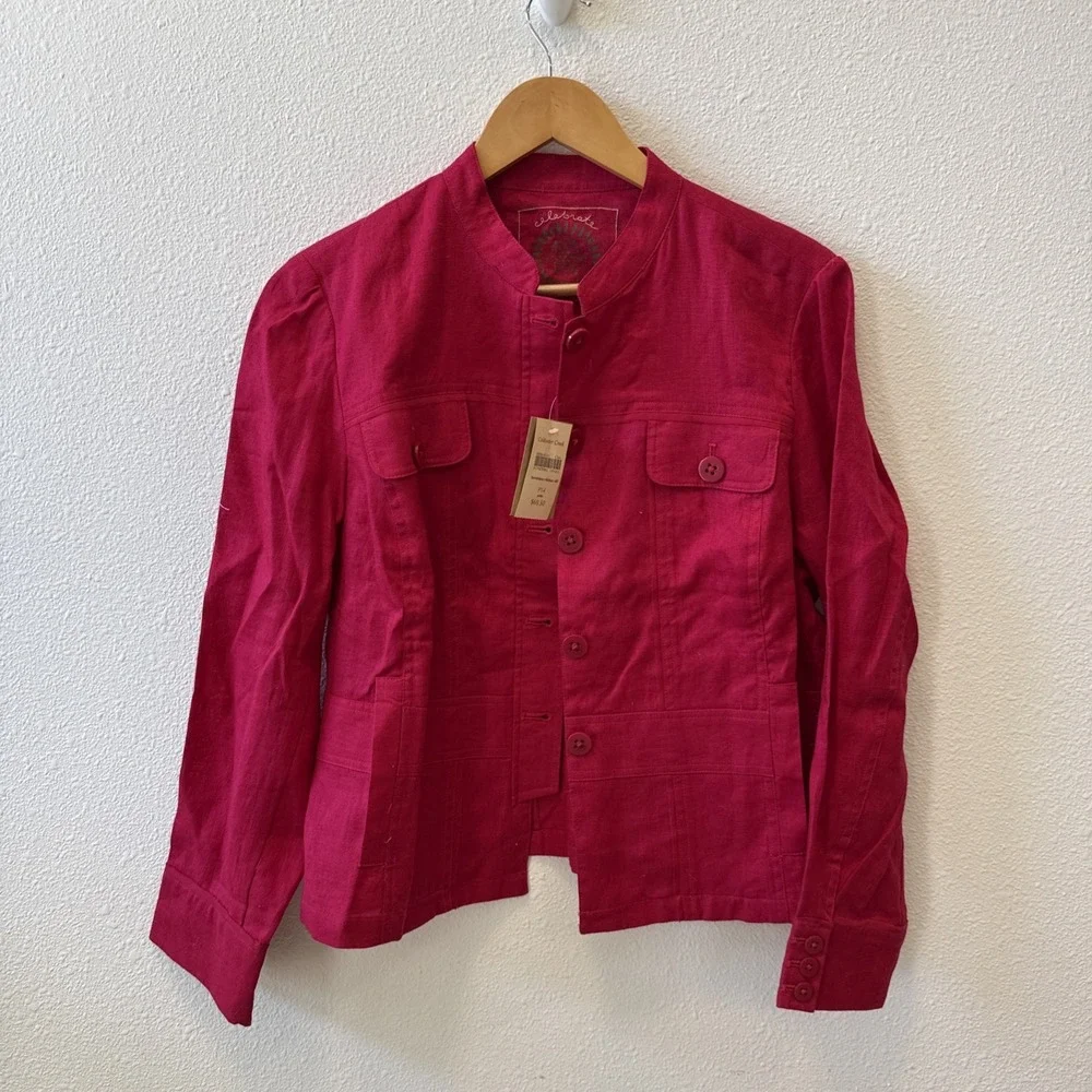 Vintage Coldwater Creek 100% Linen Button Front Jacket P14 NWT Red $70
